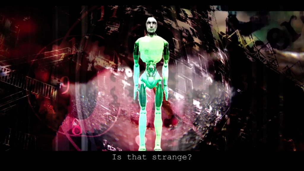 Animated character with the phrase "Is that strange?" [Still image from the film]